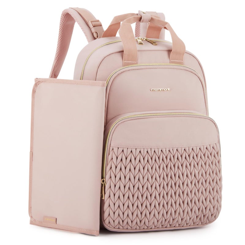 mommore Diaper Bag Backpack Large Baby Bag for Boys Girls Quilted Travel Diaper Backpack with Changing Pad, Stroller Straps - Image 1